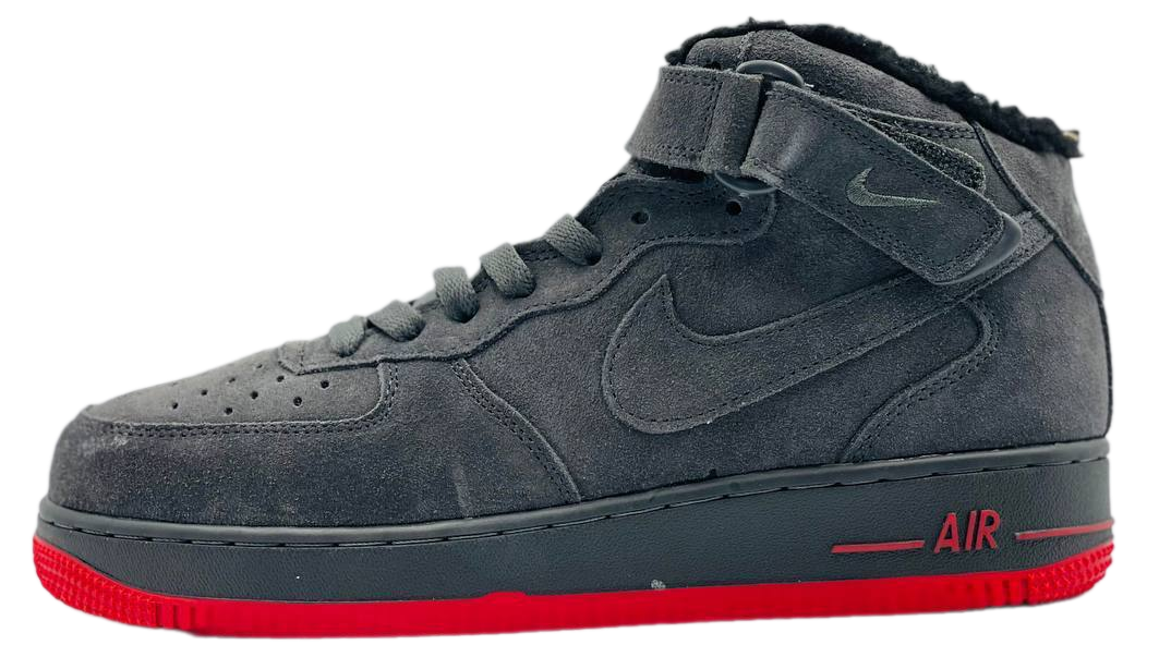 Nike Air Force 1 Mid Grey/Red зимние