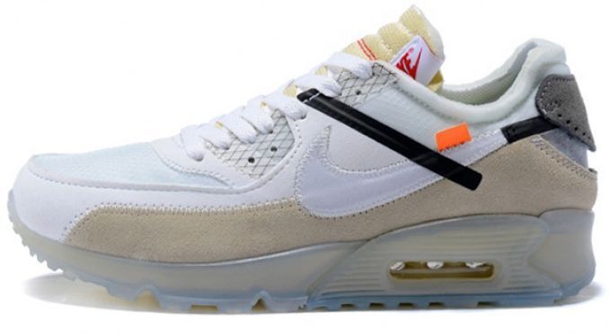 Nike Air Max 90  Off White X, белые, кожа, замша, мужские